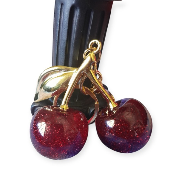 Accessories - Glitter Cherry Charm Bag Charm / Keychain - 1pc